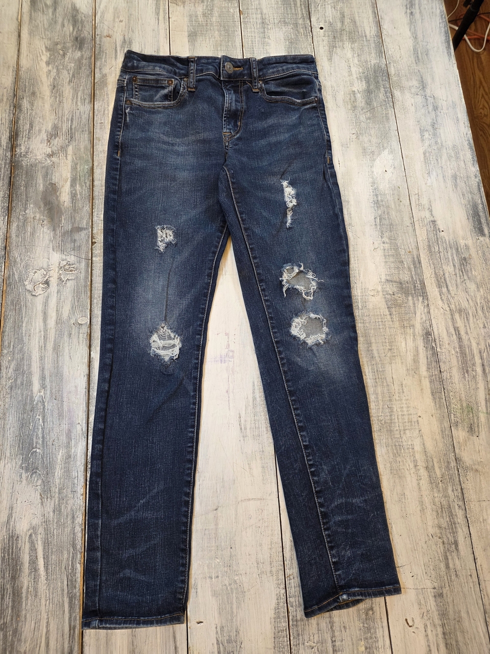 American Eagle Men's Dark Blue Distressed Slim Straight Jeans sz 29x30